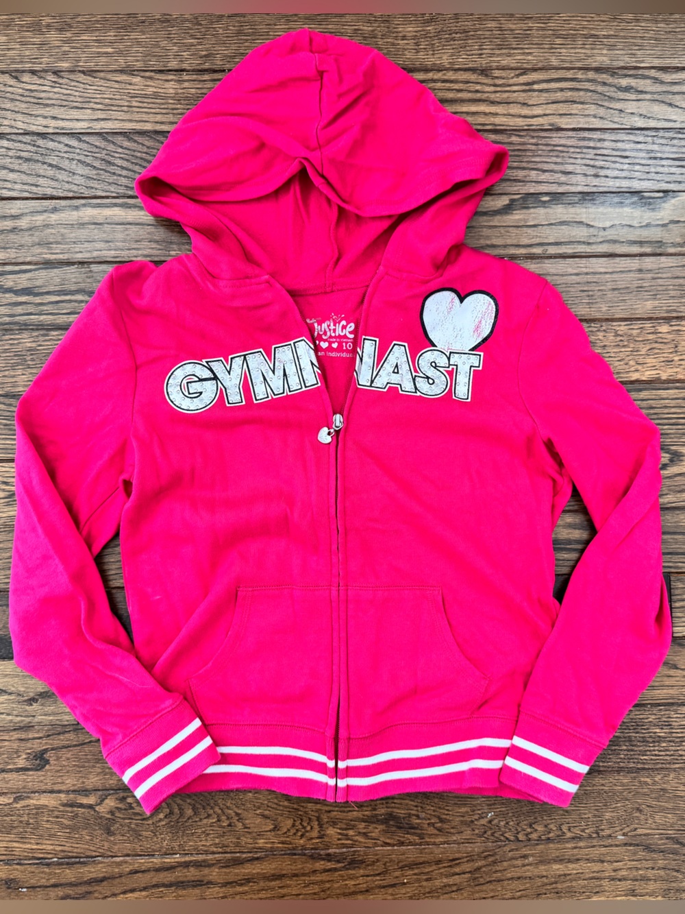 Justice Hot Pink Girls' Zip Hoodie with 'GYMNAST' Graphic